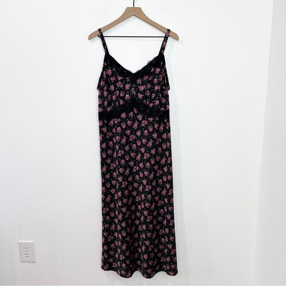 Torrid Tea Length Woven Jacquard Lace Trim Cami Dress Dark Romantic Floral 12 - Picture 1 of 8